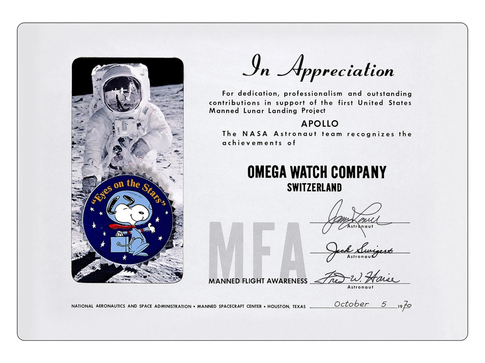 Колаборація Omega, NASA та Snoopy: Історична подорож