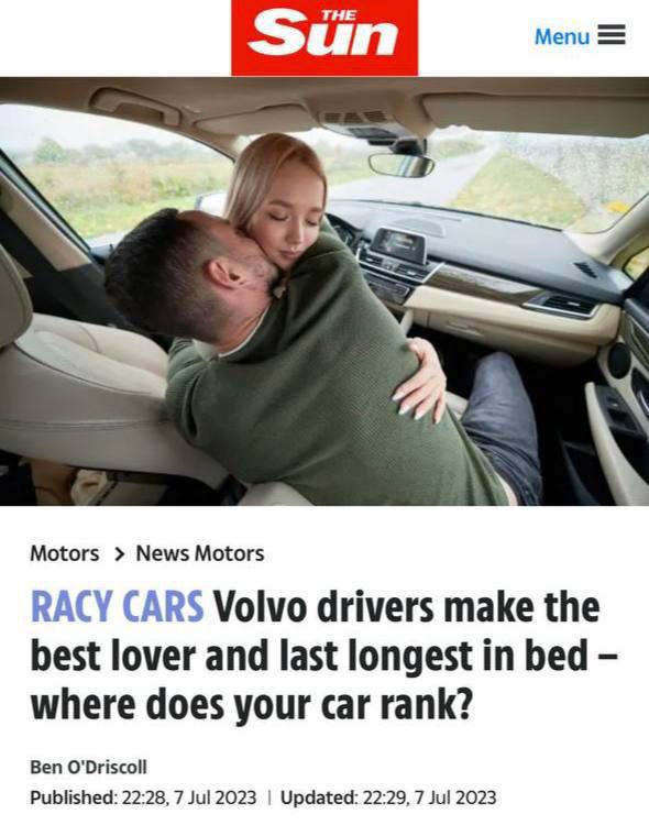 Volvo drivers are the best lovers and stay in bed the longest